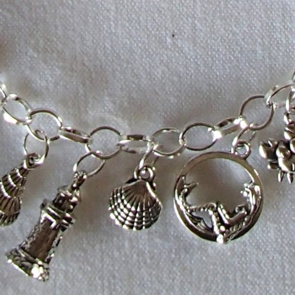 Ocean Fantasy Beach Theme Charm Bracelet Handcrafted + Organza Roses Gift Bag - Picture 7 of 7